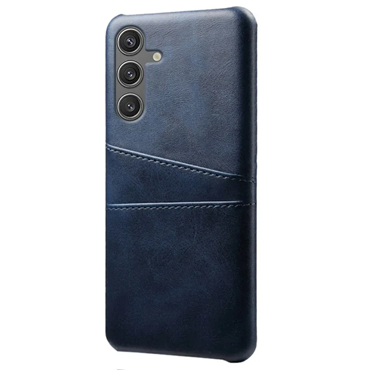 For Samsung Galaxy S25 Case Dual Card Slots PU Leather + Hard PC Phone Cover - Blue