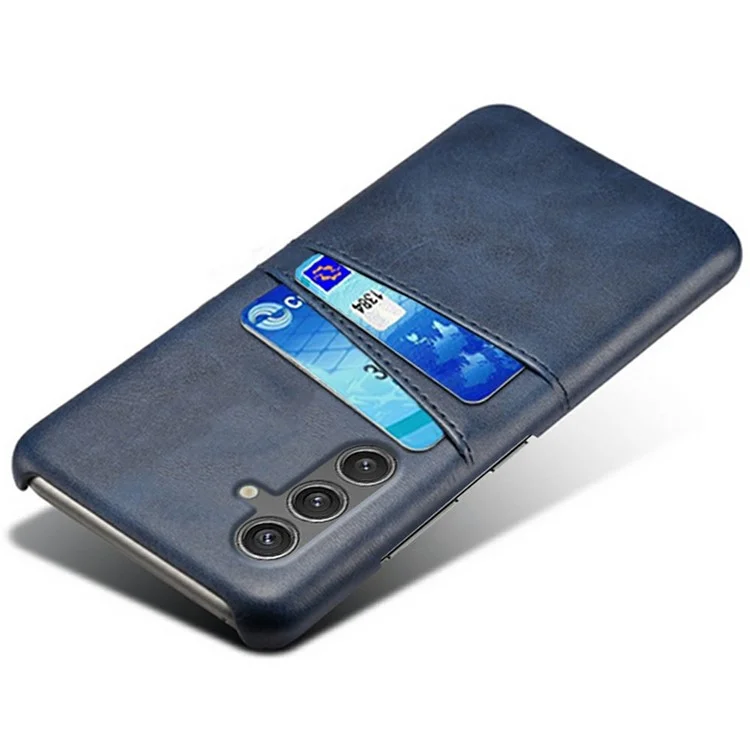 For Samsung Galaxy S25 Case Dual Card Slots PU Leather + Hard PC Phone Cover - Blue