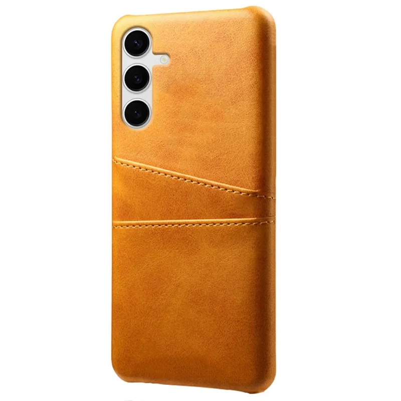 Voor Samsung Galaxy S25+ Hoesje met Dubbele Kaartslots PU Leer + Harde PC Telefoonhoes - Oranje