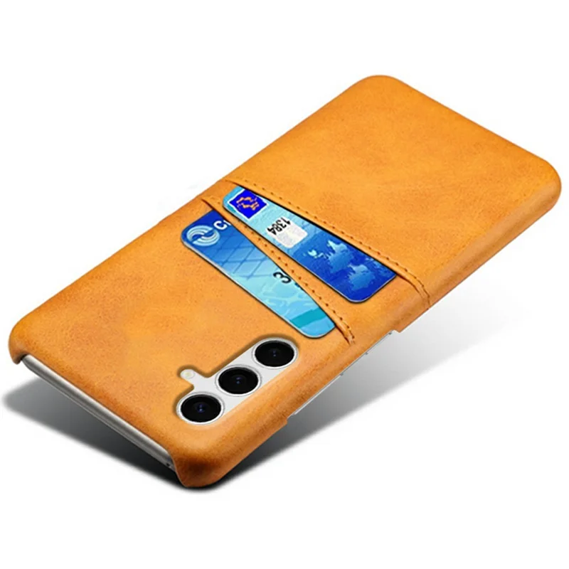 Voor Samsung Galaxy S25+ Hoesje met Dubbele Kaartslots PU Leer + Harde PC Telefoonhoes - Oranje