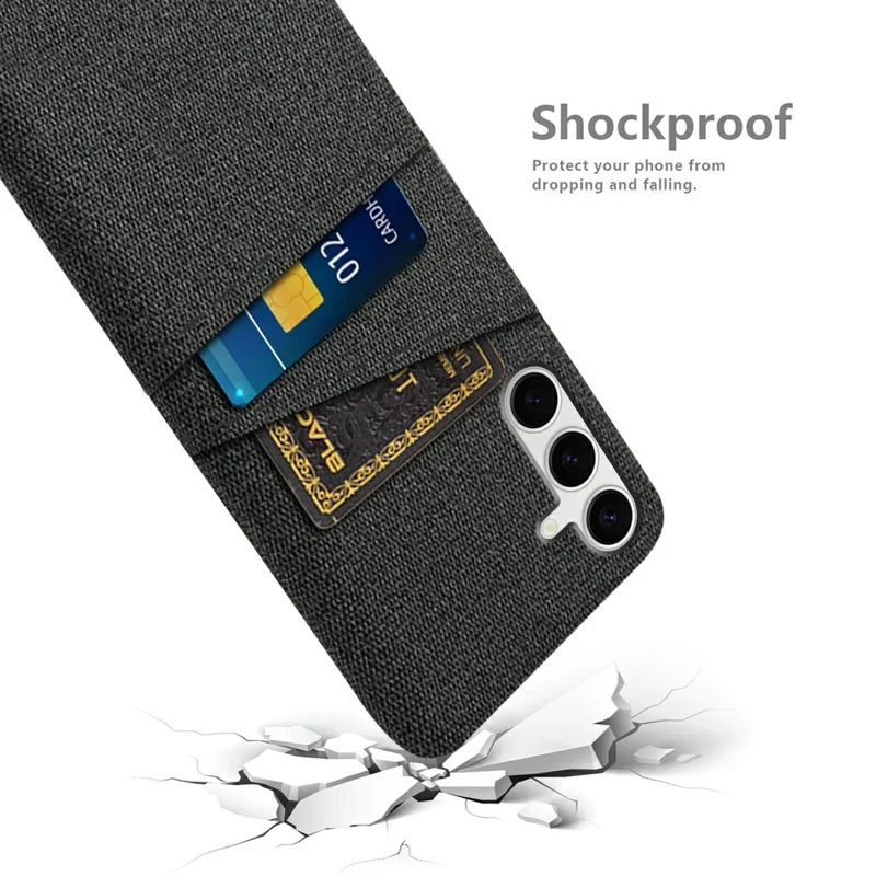 Per Samsung Galaxy S25+ Case Cloth + Hard PC Phone Cover with Dual Card Slots - Nero