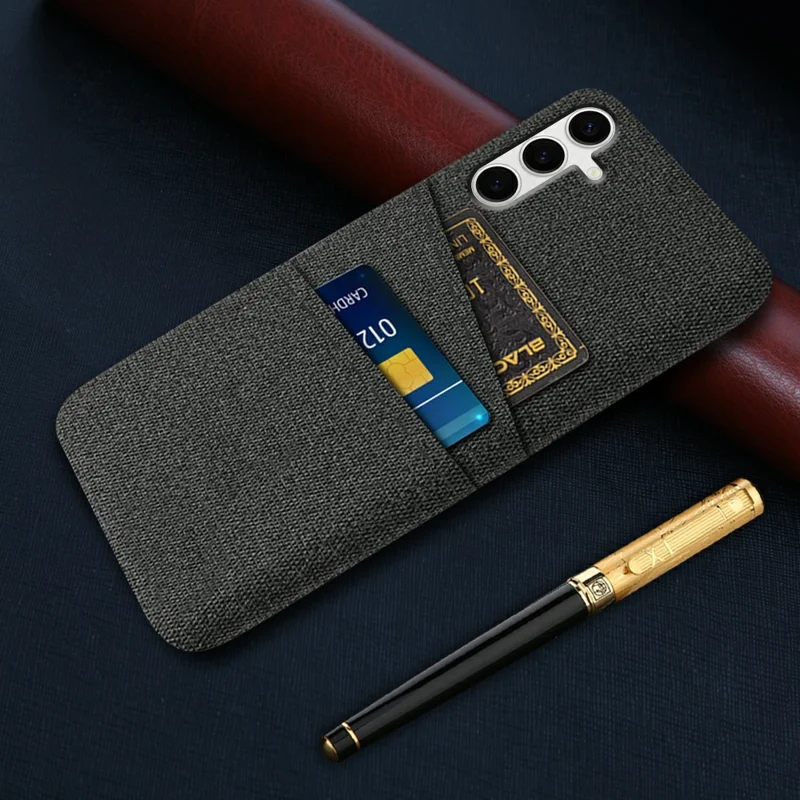 Per Samsung Galaxy S25+ Case Cloth + Hard PC Phone Cover with Dual Card Slots - Nero