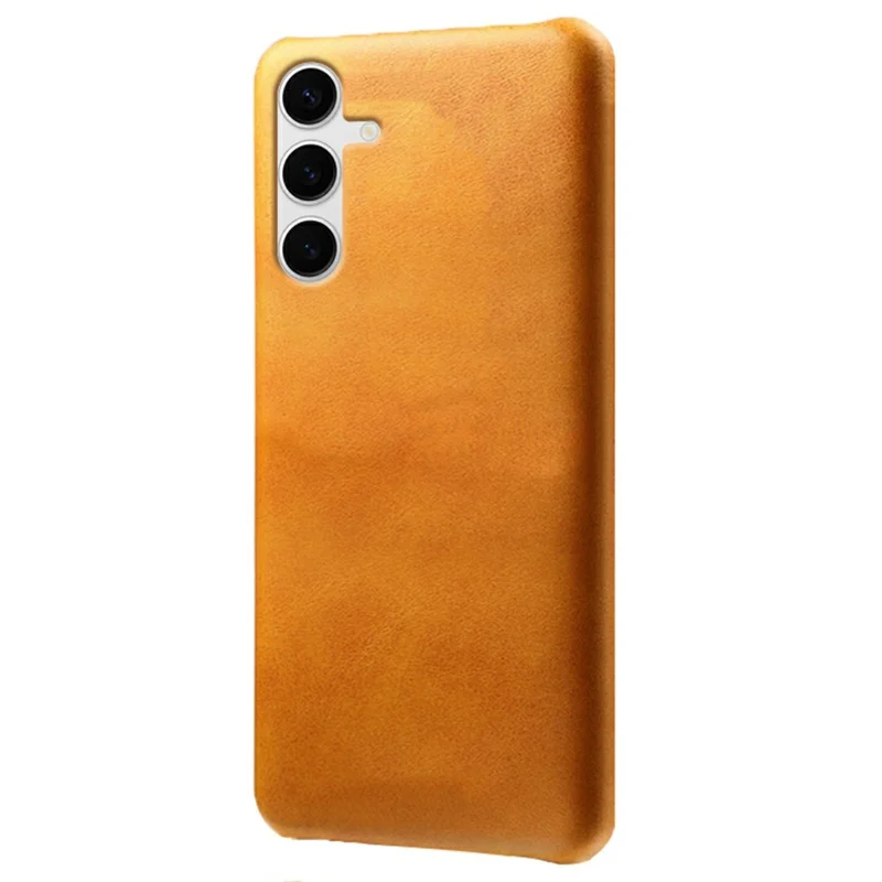 For Samsung Galaxy S25+ Case Calf Texture PU Leather Hard PC Protective Phone Cover - Orange