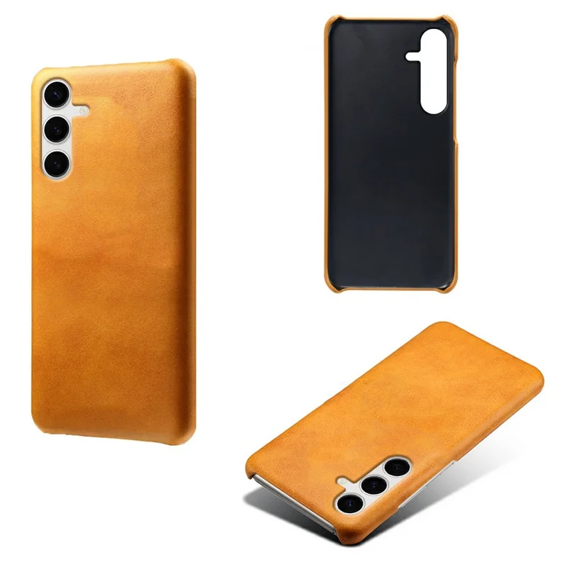 For Samsung Galaxy S25+ Case Calf Texture PU Leather Hard PC Protective Phone Cover - Orange