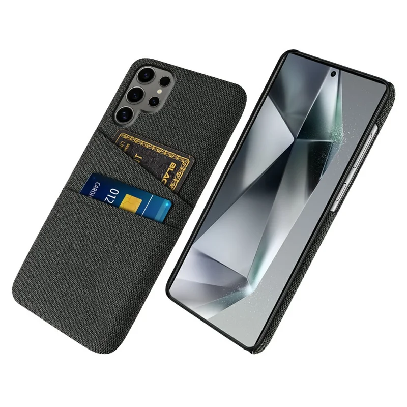 Para Samsung Galaxy S25 Ultra Case Cloth + Hard PC Phone Cover com Slots de Cartão Duplos - Preto