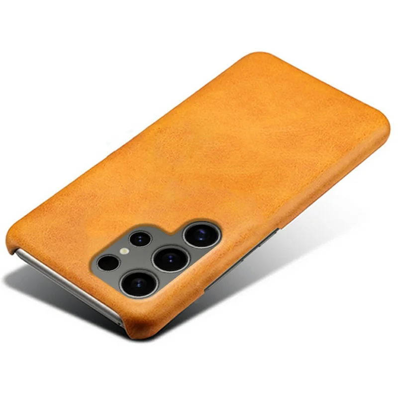 For Samsung Galaxy S25 Ultra Case Calf Texture PU Leather Hard PC Protective Phone Cover - Orange