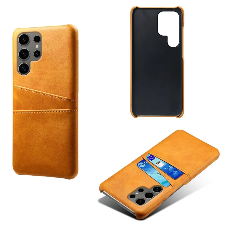 For Samsung Galaxy S25 Ultra Case Dual Card Slots PU Leather + Hard PC Phone Cover - Orange