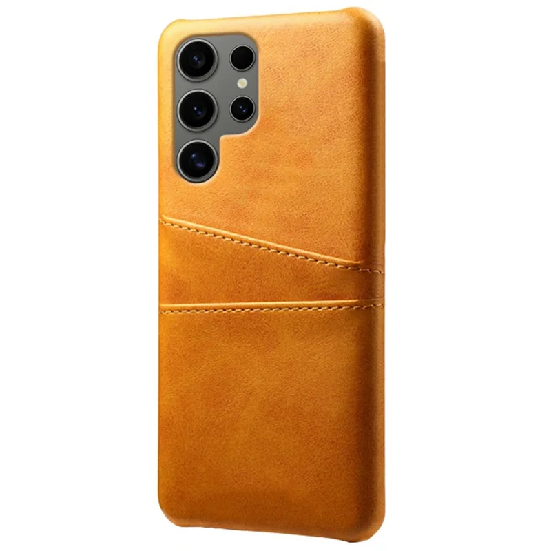 For Samsung Galaxy S25 Ultra Case Dual Card Slots PU Leather + Hard PC Phone Cover - Orange