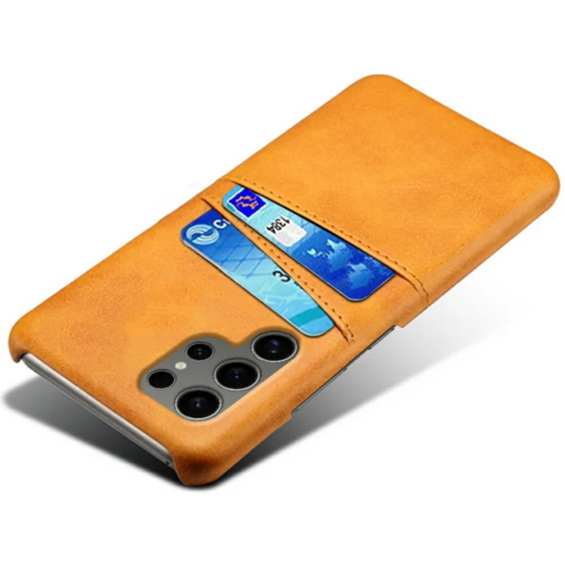 For Samsung Galaxy S25 Ultra Case Dual Card Slots PU Leather + Hard PC Phone Cover - Orange