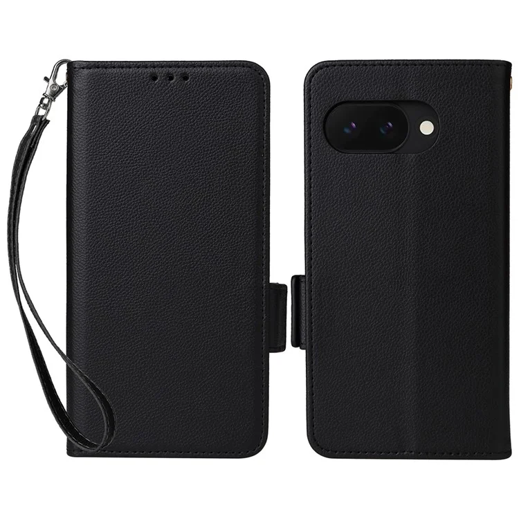 Per Google Pixel 9a, custodia in pelle PU con texture a litchi, custodia a portafoglio flip - Nero