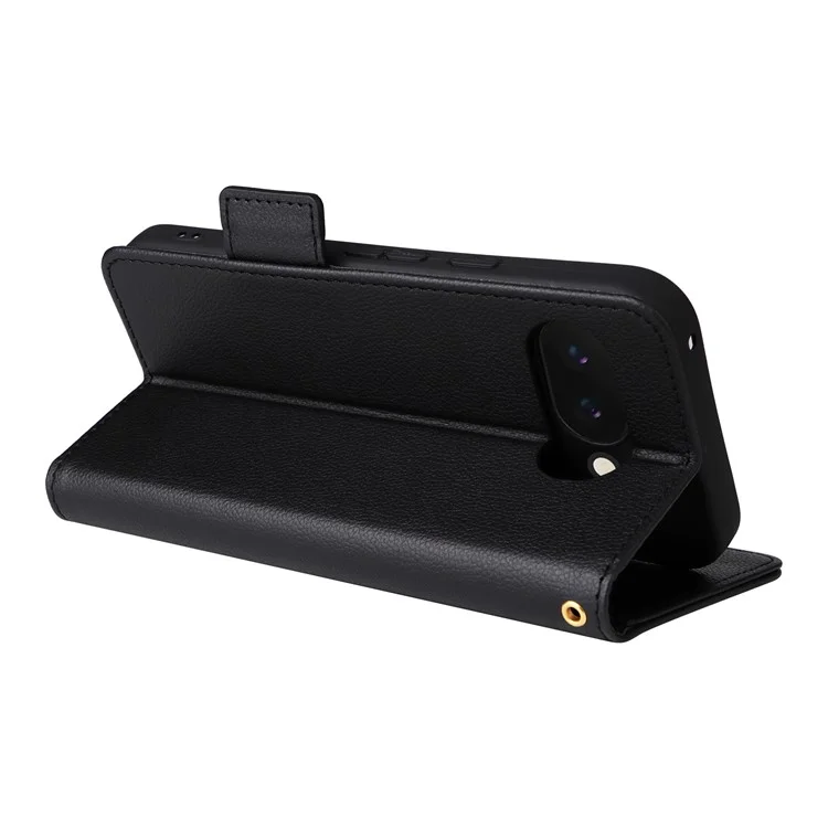 Per Google Pixel 9a, custodia in pelle PU con texture a litchi, custodia a portafoglio flip - Nero