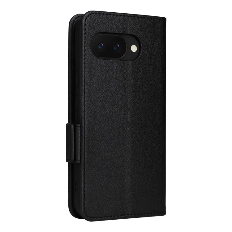 Per Google Pixel 9a, custodia in pelle PU con texture a litchi, custodia a portafoglio flip - Nero