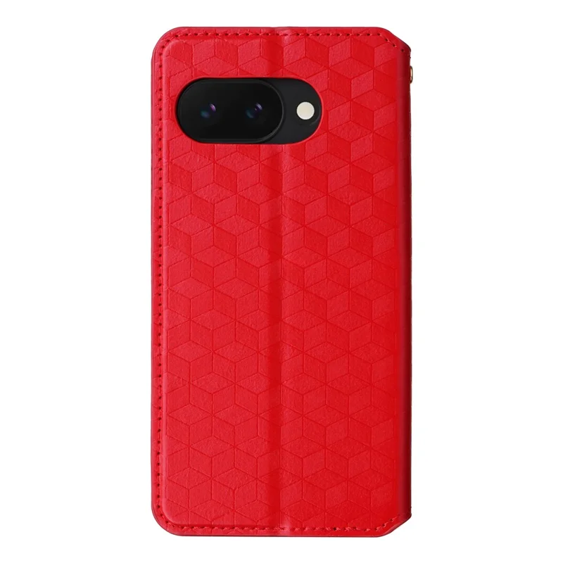 For Google Pixel 9a Wallet Case Rhombus Imprinted Leather Phone Cover - Red