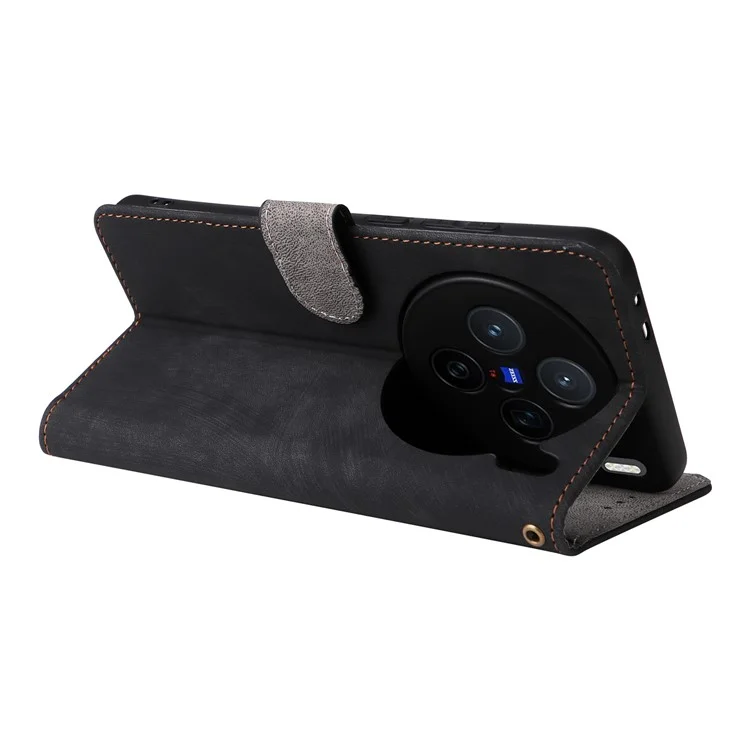 Für das vivo X200 5G Wallet Case RFID-blockierender PU-Leder-Cover-Ständer - Schwarz