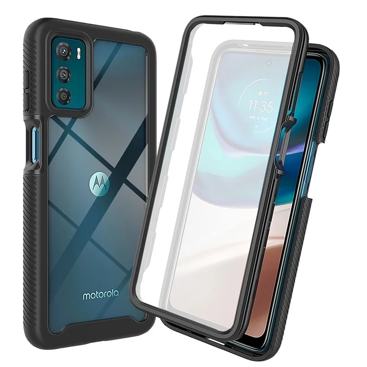 Para Motorola Moto G42 4G PET Protector de Pantalla Caja de Teléfono a Prueba de Golpes Antiarañazos Híbrida de PC + TPU - Negro