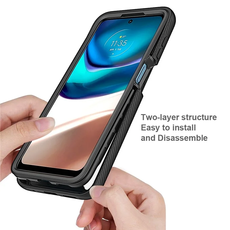 Para Motorola Moto G42 4G PET Protector de Pantalla Caja de Teléfono a Prueba de Golpes Antiarañazos Híbrida de PC + TPU - Negro