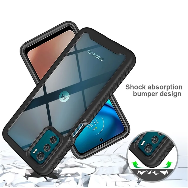 Para Motorola Moto G42 4G PET Protector de Pantalla Caja de Teléfono a Prueba de Golpes Antiarañazos Híbrida de PC + TPU - Negro