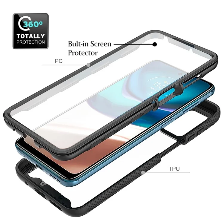 Para Motorola Moto G42 4G PET Protector de Pantalla Caja de Teléfono a Prueba de Golpes Antiarañazos Híbrida de PC + TPU - Negro
