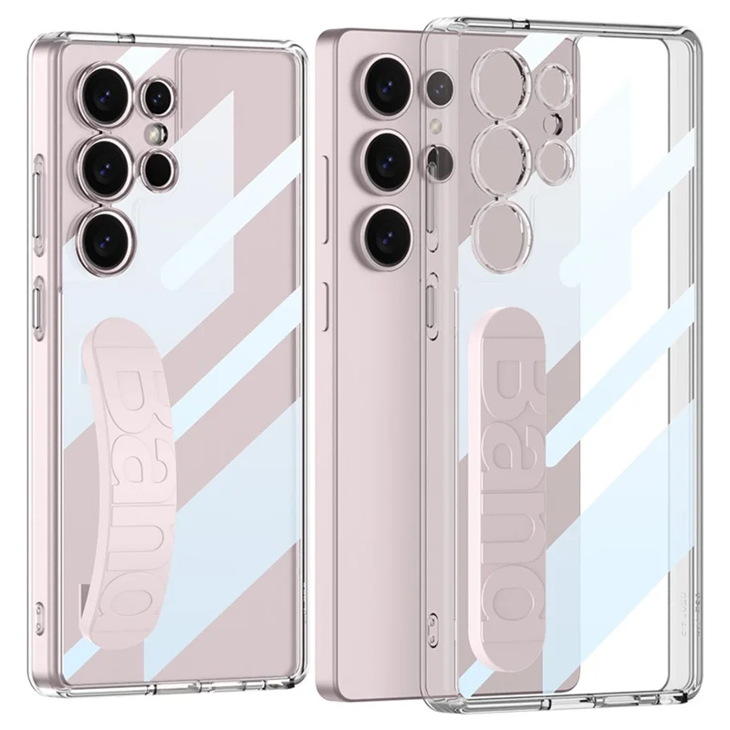 GKK For Samsung Galaxy S25 Ultra Case TPU+PC Clear Phone Cover with Silicone Hand Strap - Light Pink