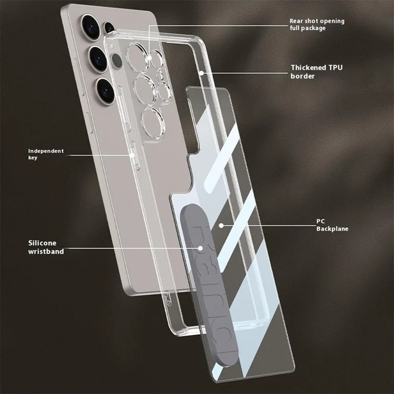 GKK For Samsung Galaxy S25 Ultra Case TPU+PC Clear Phone Cover with Silicone Hand Strap - Blue