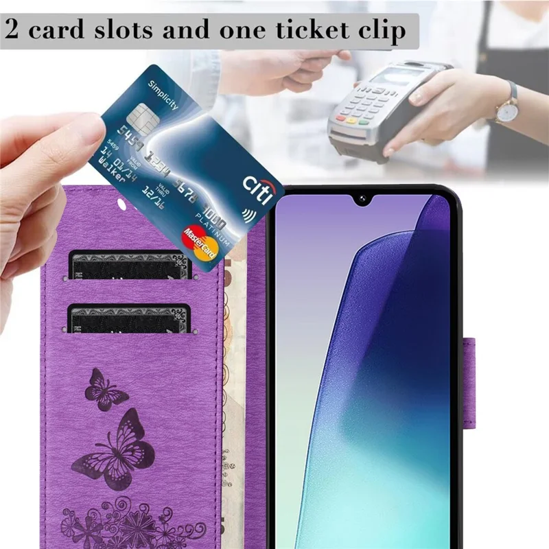 Étui pour Xiaomi Poco C75 4G / Redmi 14R 5G / 14C 4G - Portefeuille en cuir avec motif de fleurs de papillons - Violet
