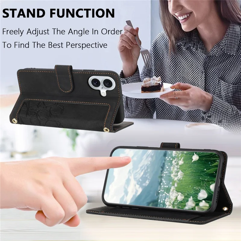 Til iPhone 16 Plus Case Tulip Læder Telefonbeskytning med 5 Kortfelter Wallet - Sort