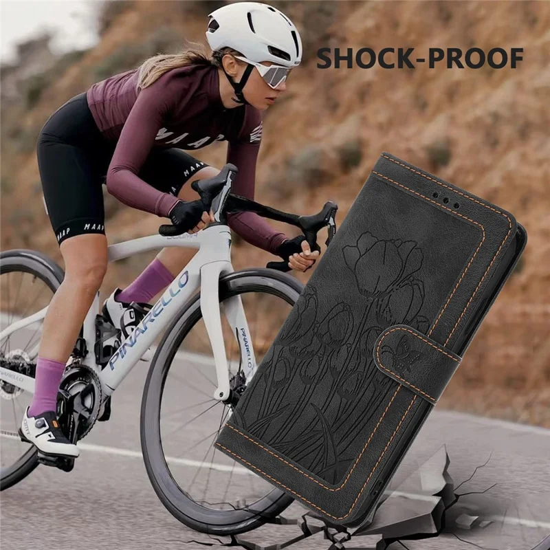 Til iPhone 16 Plus Case Tulip Læder Telefonbeskytning med 5 Kortfelter Wallet - Sort