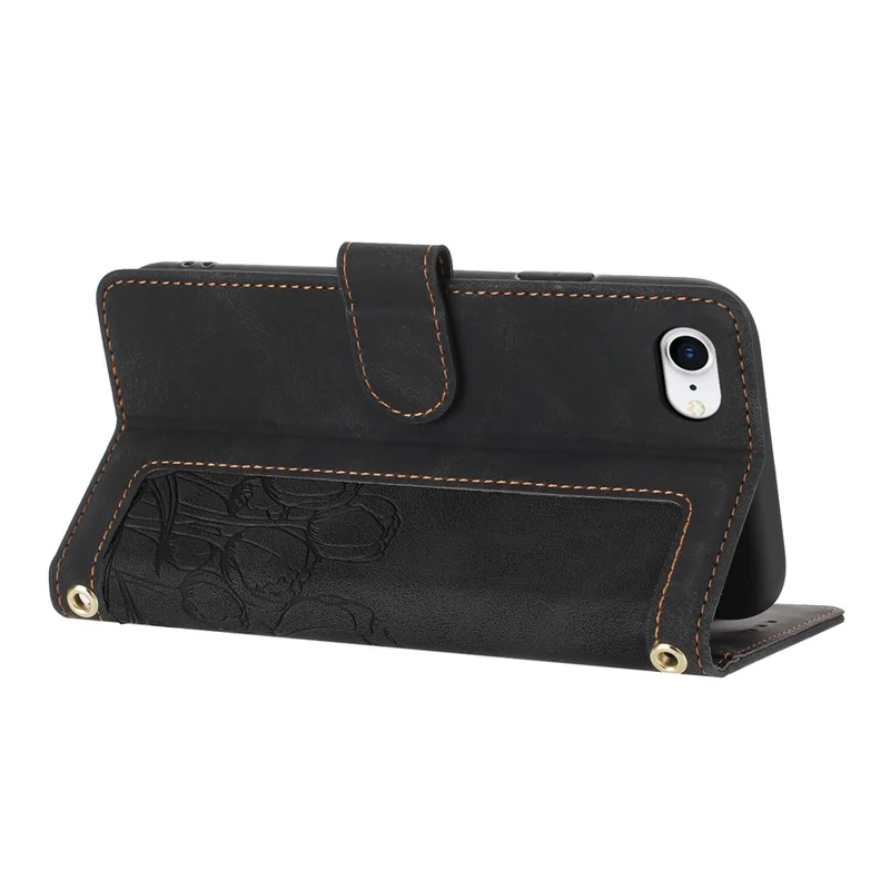 Voor iPhone 16e Hoesje Tulpen Leer Telefoonhoes met 5 Kaartvakken Portemonnee - Zwart