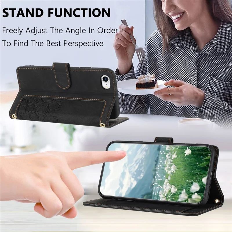 Voor iPhone 16e Hoesje Tulpen Leer Telefoonhoes met 5 Kaartvakken Portemonnee - Zwart