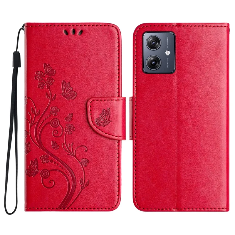 For Samsung Galaxy A06 4G Case Imprinted Mini Butterfly Leather Wallet Phone Cover - Red