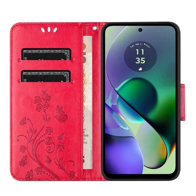 For Samsung Galaxy A06 4G Case Imprinted Mini Butterfly Leather Wallet Phone Cover - Red
