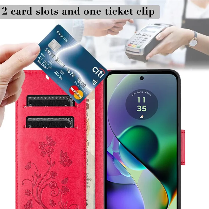 For Samsung Galaxy A06 4G Case Imprinted Mini Butterfly Leather Wallet Phone Cover - Red