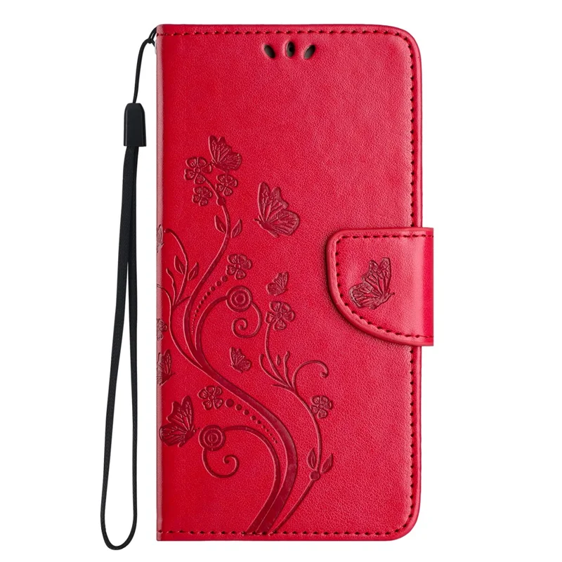 For Samsung Galaxy A06 4G Case Imprinted Mini Butterfly Leather Wallet Phone Cover - Red