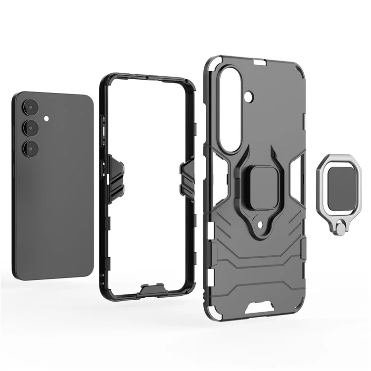 Pour Samsung Galaxy S25+ Étui PC+TPU Coque de protection de téléphone avec support de bague - Bleu