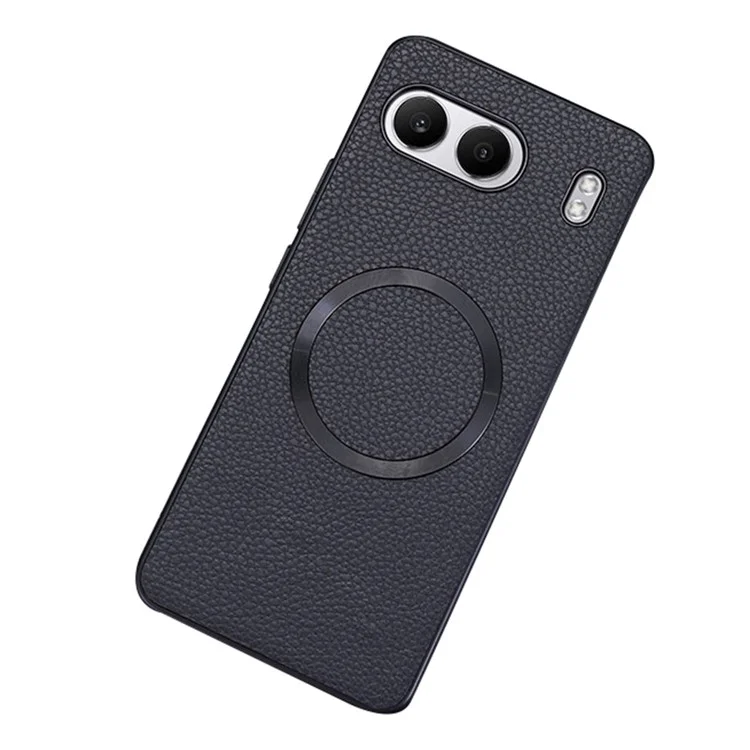 For OnePlus Nord 4 Case Compatible with MagSafe Litchi Texture PU Leather+TPU Phone Cover - Black