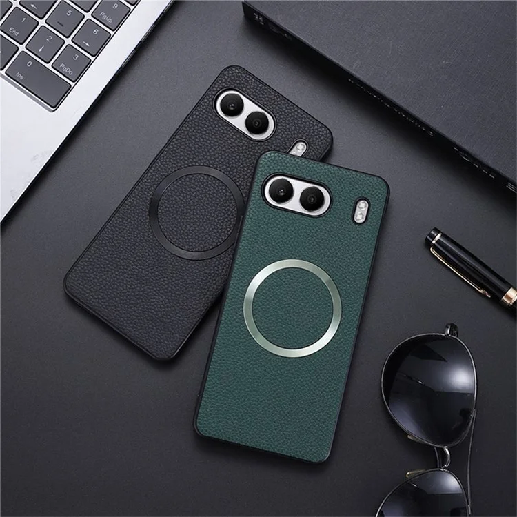For OnePlus Nord 4 Case Compatible with MagSafe Litchi Texture PU Leather+TPU Phone Cover - Black