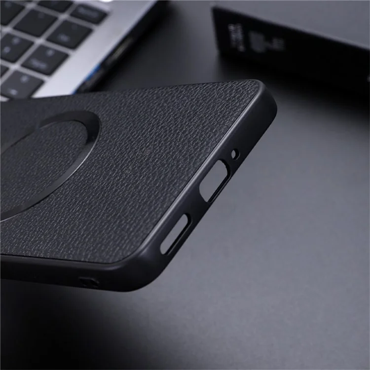 For OnePlus Nord 4 Case Compatible with MagSafe Litchi Texture PU Leather+TPU Phone Cover - Black