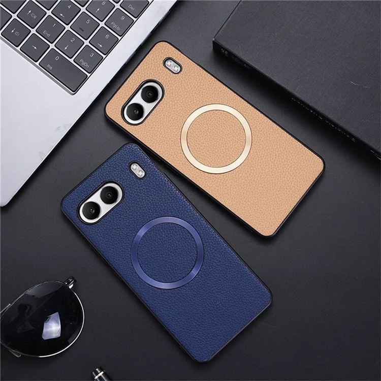 For OnePlus Nord 4 Case Compatible with MagSafe Litchi Texture PU Leather+TPU Phone Cover - Black