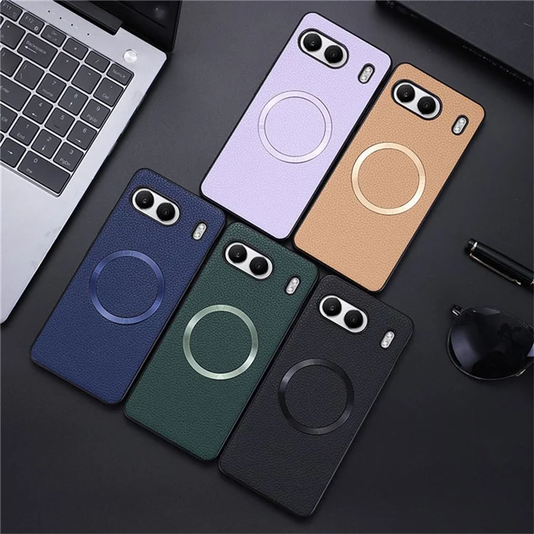 For OnePlus Nord 4 Case Compatible with MagSafe Litchi Texture PU Leather+TPU Phone Cover - Black