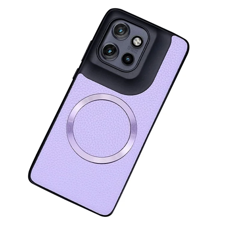 Étui pour Motorola Edge 50 Neo 5G compatible avec MagSafe, texture de litchi en cuir PU + couverture de téléphone TPU - Violet clair
