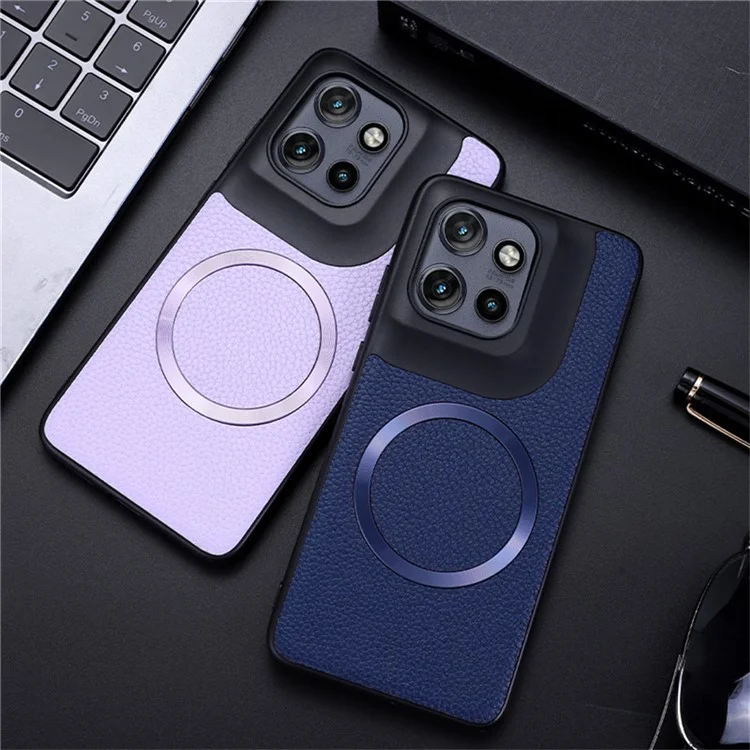 Étui pour Motorola Edge 50 Neo 5G compatible avec MagSafe, texture de litchi en cuir PU + couverture de téléphone TPU - Violet clair