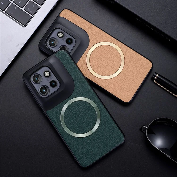 Étui pour Motorola Edge 50 Neo 5G compatible avec MagSafe, texture de litchi en cuir PU + couverture de téléphone TPU - Violet clair