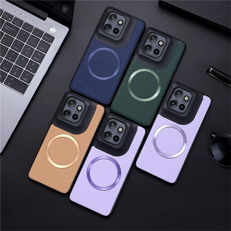 Étui pour Motorola Edge 50 Neo 5G compatible avec MagSafe, texture de litchi en cuir PU + couverture de téléphone TPU - Violet clair