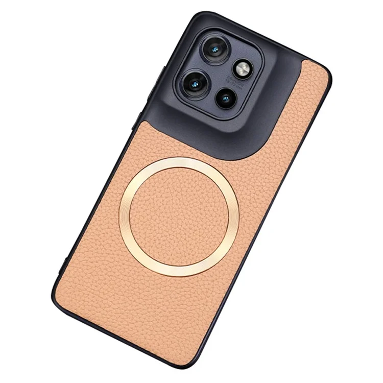 Für Motorola Edge 50 Neo 5G Hülle kompatibel mit MagSafe Litchi Textur PU Leder + TPU Handyhülle - Gold