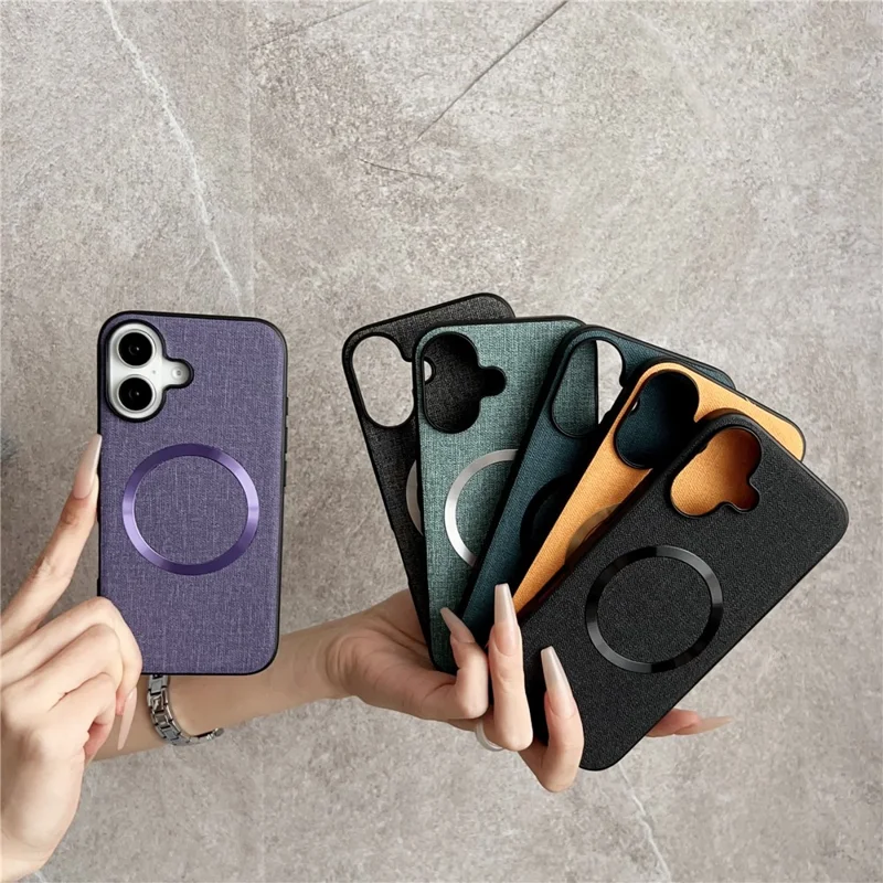 For iPhone 16 Case Drop-Proof TPU+Cloth Back Phone Cover Compatible with MagSafe - Purple