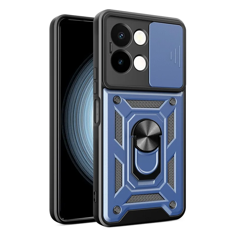 غطاء لهاتف vivo Y28 4G مع غطاء كاميرا منزلق وحوامل من PC+TPU - أزرق