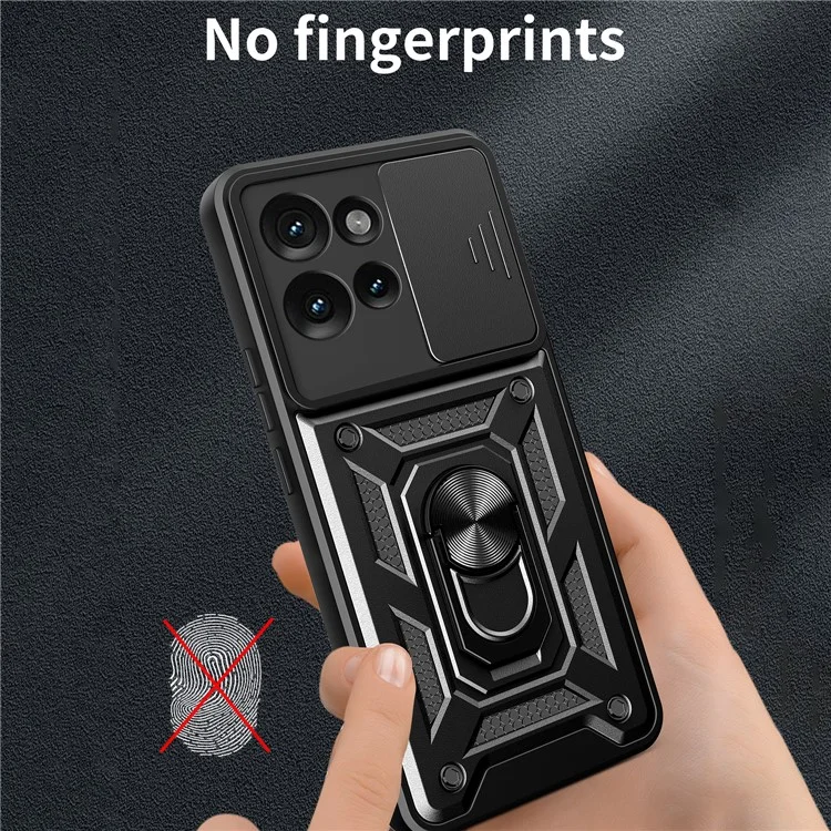 Für Motorola Edge 50 5G Hülle mit Schiebeobjektiv-Abdeckung PC+TPU Ständer Handyhülle - Schwarz