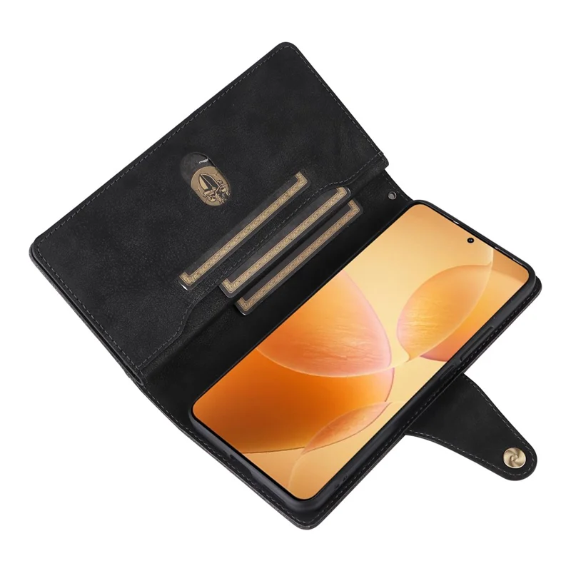 For Xiaomi 14T Pro Case Zipper Wallet Leather Stand Phone Cover Rivet Decor - Black