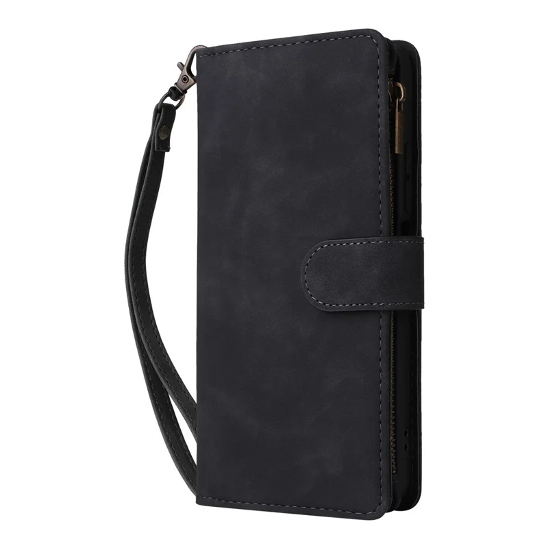 For Xiaomi Poco C75 4G / Redmi 14R 5G / 14C 4G Case Zipper Wallet Multiple Card Slots Leather Phone Cover - Black