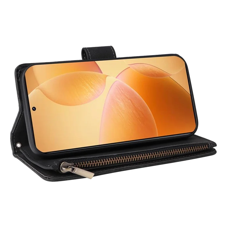 Capa para Xiaomi 14T Pro Carteira com Zíper Múltiplos Slots para Cartões Capa de Telefone de Couro - Preto